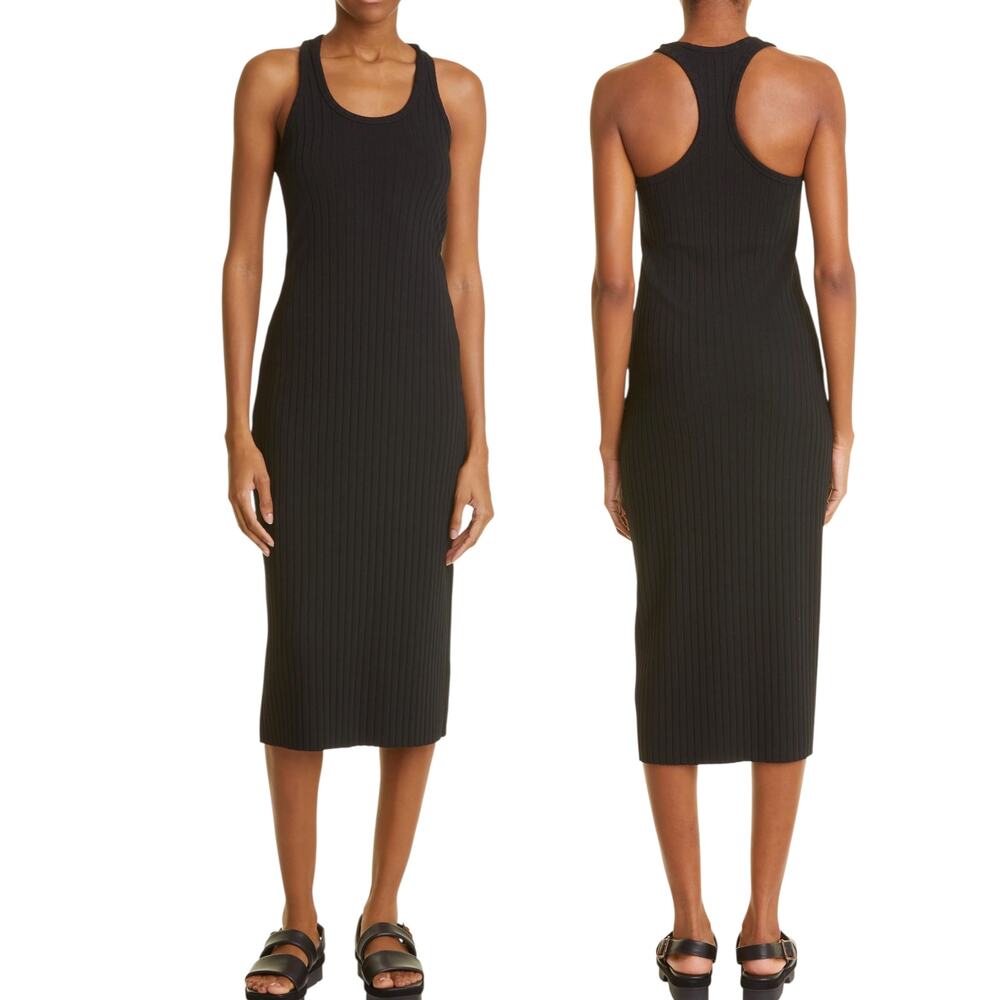 Vince, Women'sRib-Knit Tank Midi Dress, Racerback Body-Con, Black XX-Small